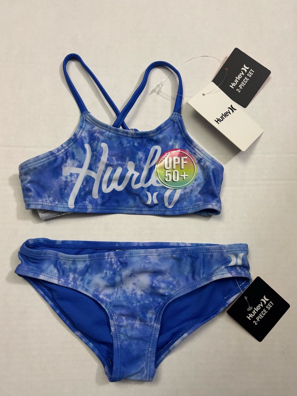 New! Hurley Girls 2 Pcs Set Tankini Swimwear Size 4 Blue Color